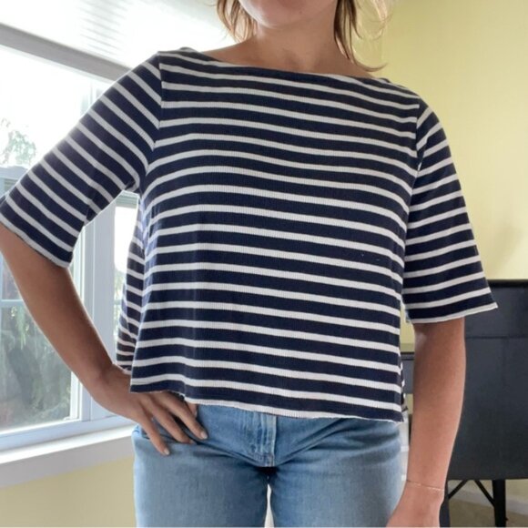 Free People Wide Neck Semi High Low Hem Striped Top - Picture 2 of 2